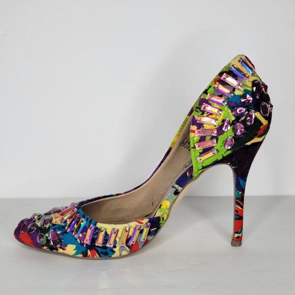 STEVE MADDEN Galactik D'Orsay Stiletto Pumps Heels Multicolor Jeweled sz 8.5 - Picture 3 of 13